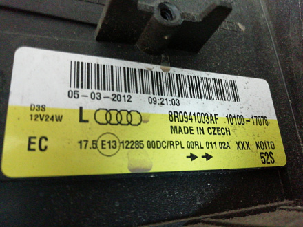 AA000253; Фара ксенон левая, светодиодная (8R0 941 003 AF) для Audi Q5 I (2008-2012)/БУ; Оригинал; Р0, Хорошее; 