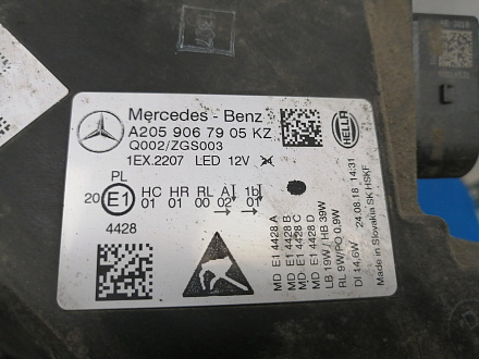 AA026597; Фара левая светодиодная, (A2059067905) для Mercedes-Benz C-klasse IV рест. (W205) (2018-2021)/БУ; Оригинал; Р1, Мелкий дефект; 