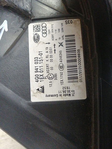 Фотография детали AA000207; Фара левая, светодиодная (4G0 941 033) для Audi A6 C7/БУ; Оригинал; Р2, Удовлетворительное; . Фото номер 9