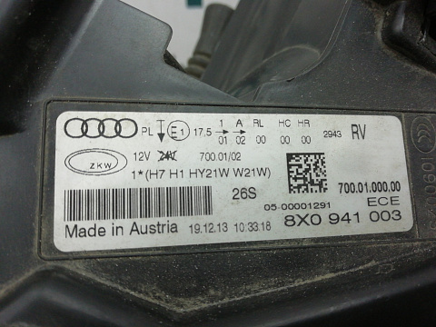 Фотография детали AA009413; Фара левая галоген (8X0 941 003) для Audi A1/БУ; Оригинал; Р1, Мелкий дефект; . Фото номер 11