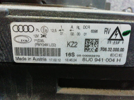 AA000241; Фара правая, ксенон, светодиодная (8U0 941 004 H) для Audi Q3 I (2011-2014)/БУ; Оригинал; Р0, Хорошее; 