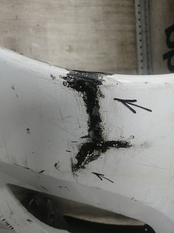 AA046046; Бампер передний; без паркт.; под омыват. (9674576177) для Peugeot 308 I рест. (2011-2015)/БУ; Оригинал; Р2, Удовлетворительное; 