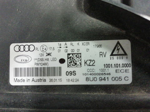 Фотография детали AA000239; Фара левая, ксенон, светодиодная (8U0 941 005 C) для Audi Q3 I рест. (2014-2018)/БУ; Оригинал; Р2, Удовлетворительное; . Фото номер 4